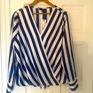 New Apt. 9 blue and white striped dress blouse size Large